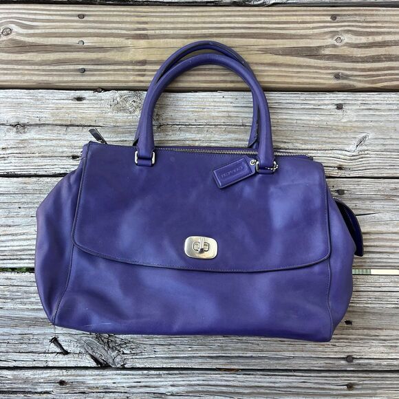 Coach Legacy Leather Large Harper Triple Zip Satchel Bag 23563 Purple - Picture 1 of 12